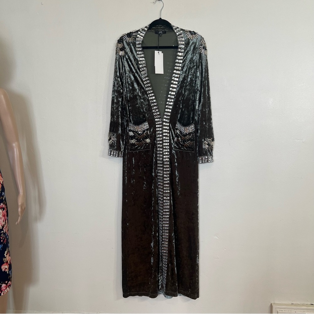 Maxi Olive Green Velvet dress with rhinestones -S/M